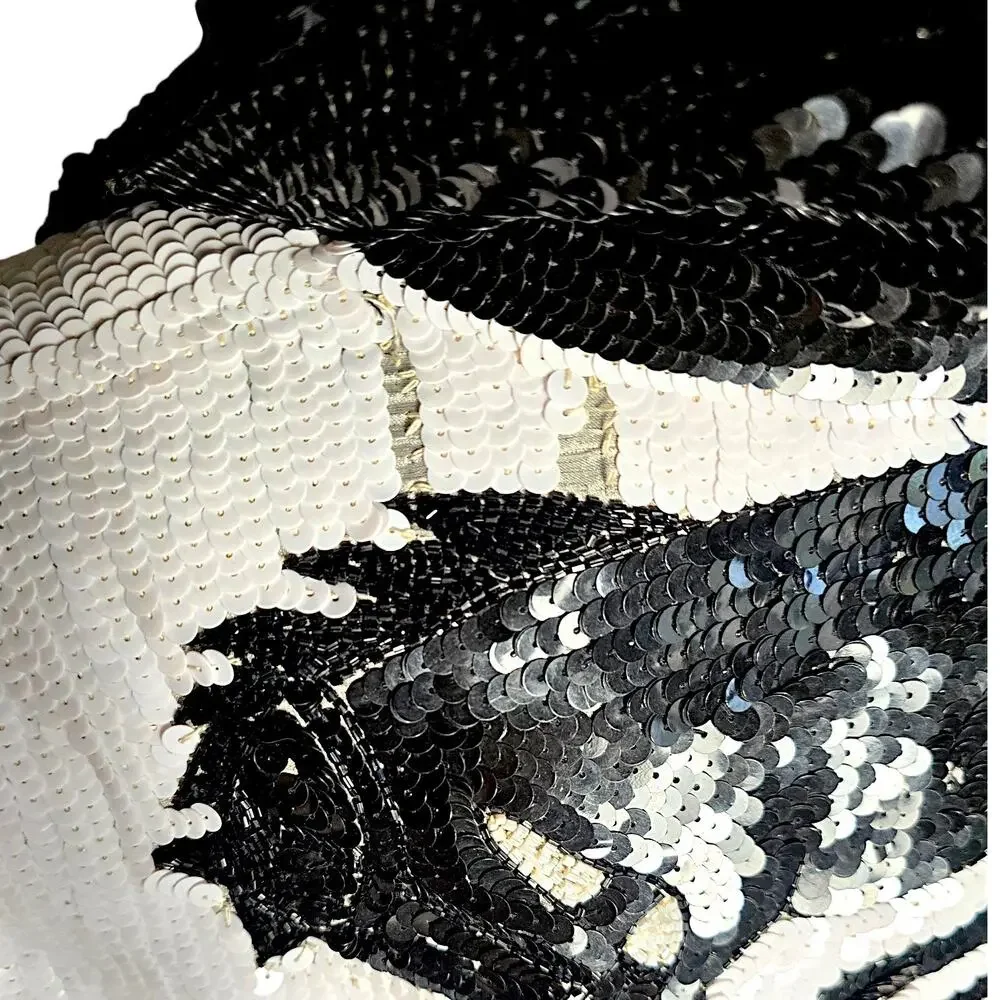 Vintage MODI Black White Silk Sequin Horse Western Fringe Art to Wear Jacket XL